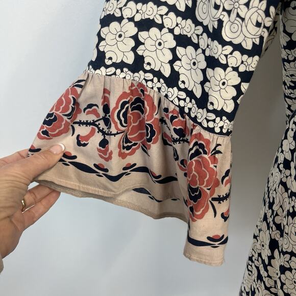 Papillon Blouse Tunic Small Black Coral Floral Boho Lagenlook Peasant Womens - Picture 4 of 8